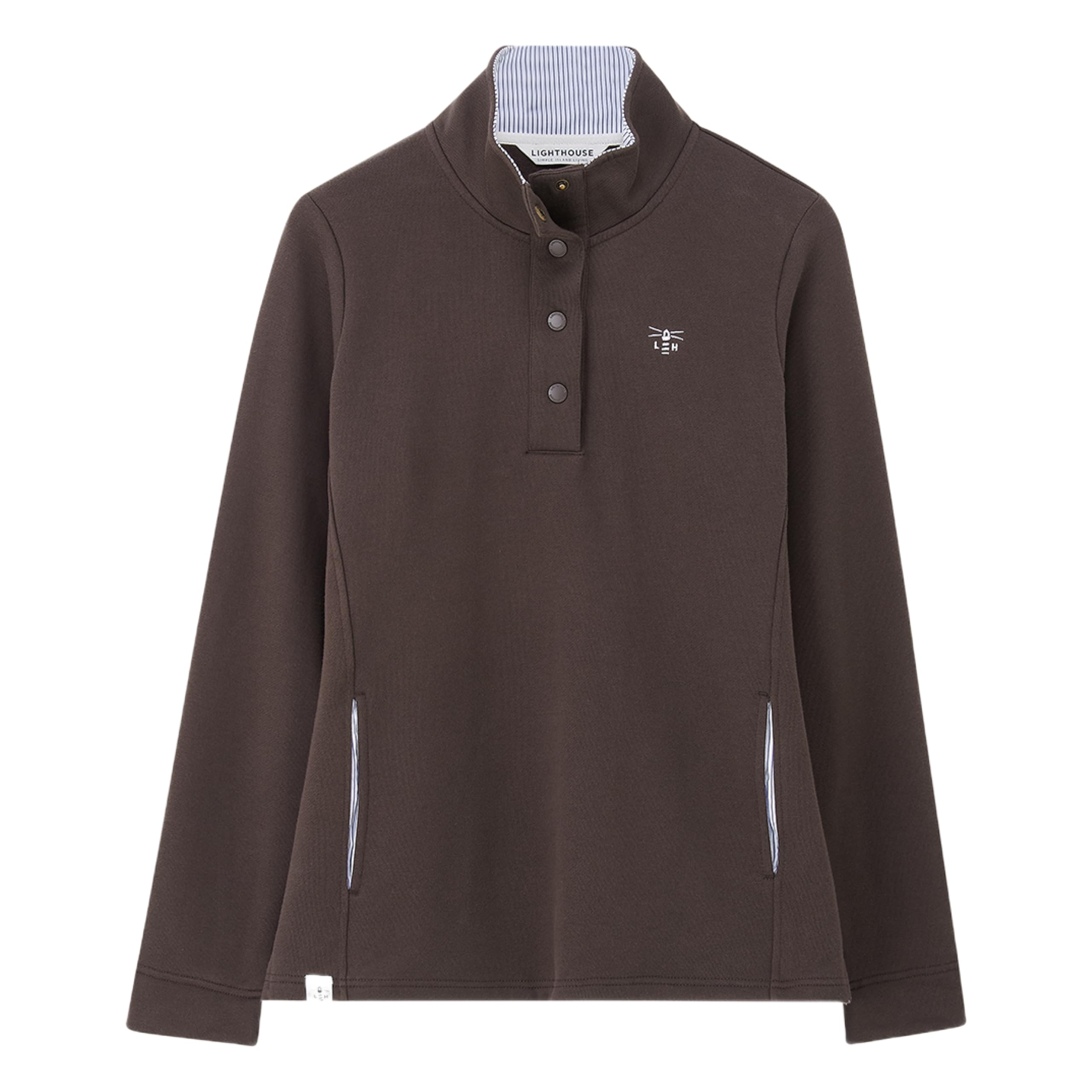 LightHouse Womens Haven Sweatshirt - Ladies Warm Popper Detail Cotton Top - Cocoa - 18