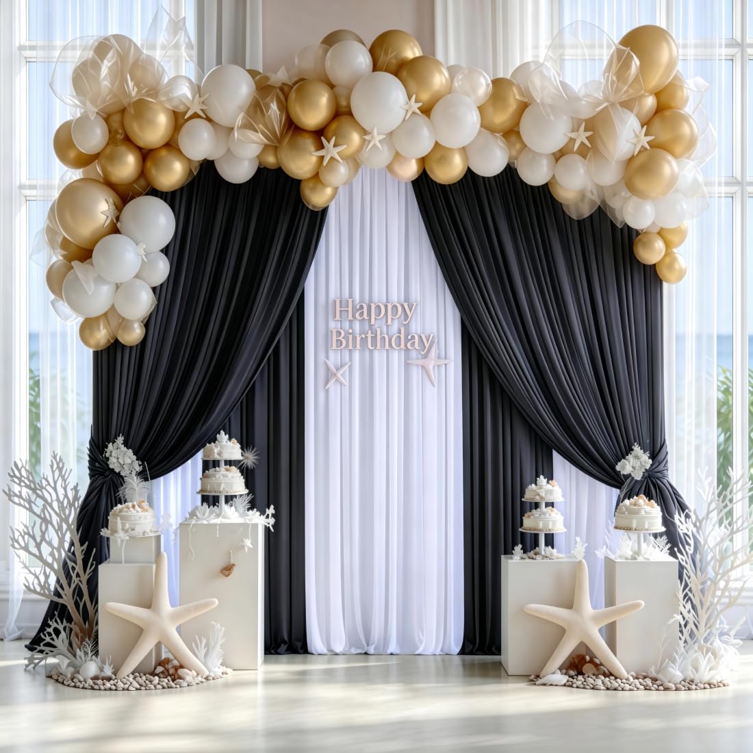 6 × 3,6 m schwarzer Hintergrundvorhänge für Partys und Hochzeiten | 4 Vorhangpaneele, je 1,5 × 3,6 m, aus dickem Polyester, knitterarm, waschbar und wiederverwendbar, mit 10 cm Stangentasche