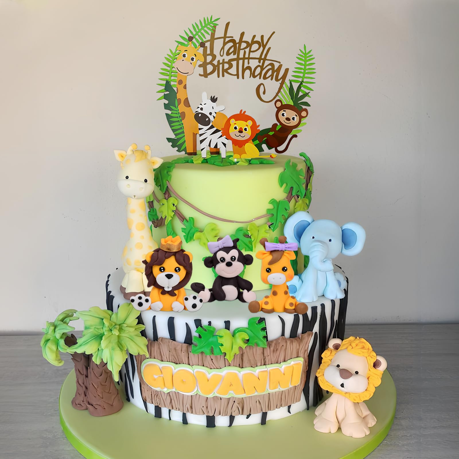 Set Decorazione Torta Animali Della Foresta, 10 Pezzi In Ceramica Morbida, Giraffa, Leone, Scimmia, Elefante, Topper Compleanno