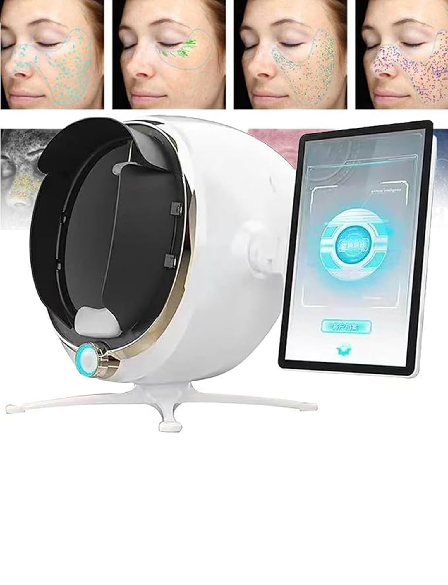 Máquina analizadora de piel 3D, analizador de humedad facial profesional, detector de piel con pantalla LCD, tecnología de imágenes espectrales 8 y 38 millones de píxeles de alta definición, detección