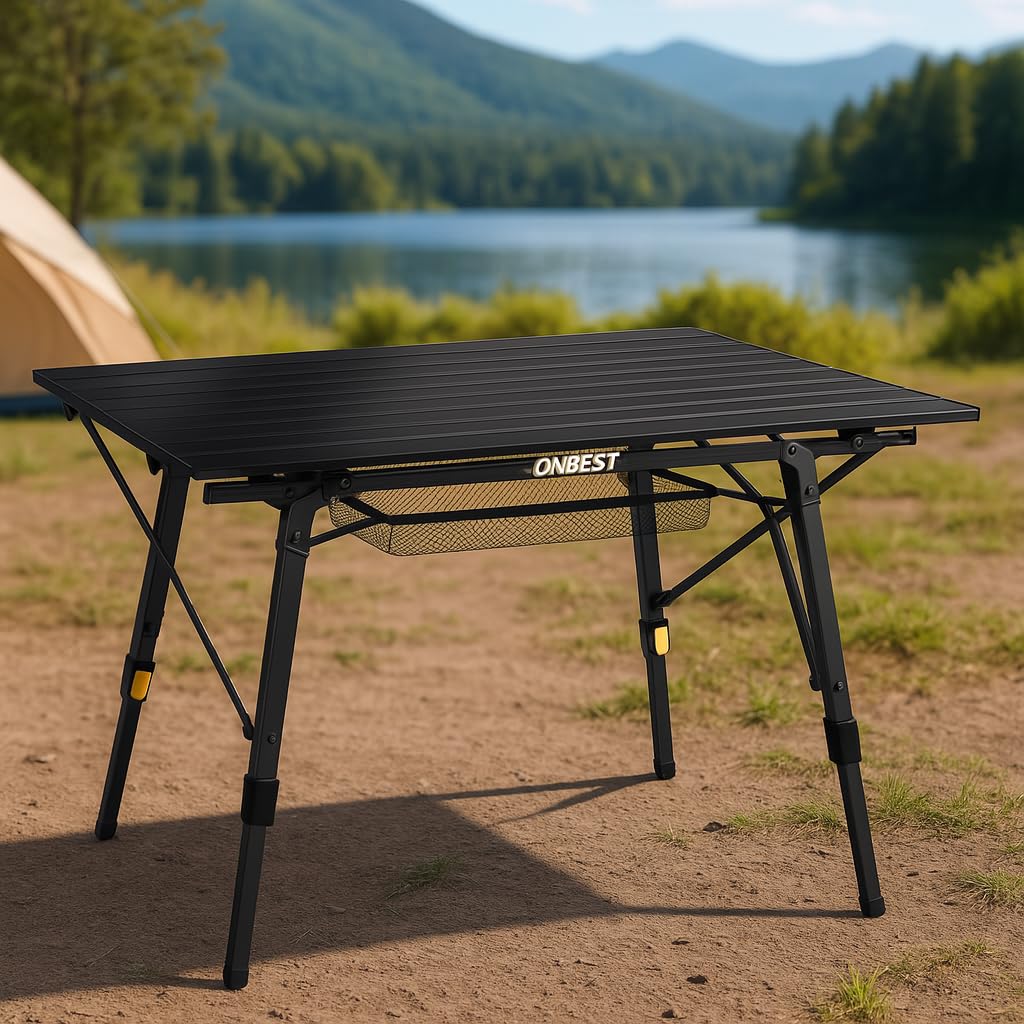 Onbest Campingtisch klappbar – Alu-Klapptisch für 2 Personen | Leichter Campingtisch mit Netztasche und Tragetasche – für Camping, Garten, Angeln, Outdoor, Picknick und Festival