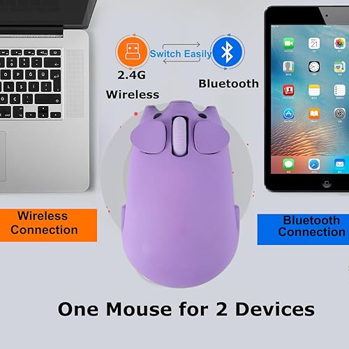 Miniatura 5 de Ratón inalámbrico lindo cerdo Bluetooth y USB doble modo, silencioso portátil compacto púrpura divertido ratones para