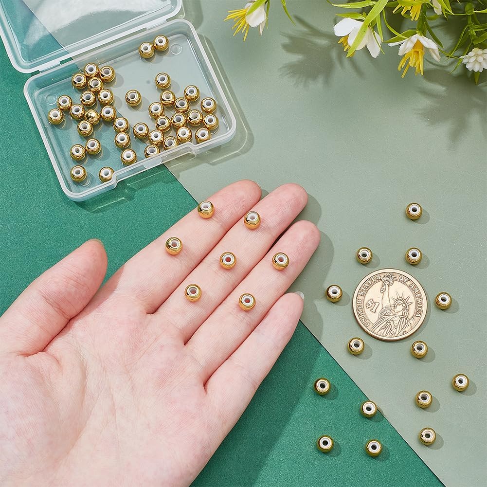 PH PandaHall 18K Gold Plated Slider Beads 60pcs 6mm Adjustable Brass Rubber Bead Silicone Beads Positioning Spacer Bead for Summer European Bracelets Necklace Earring Jewelry Making - Image 3