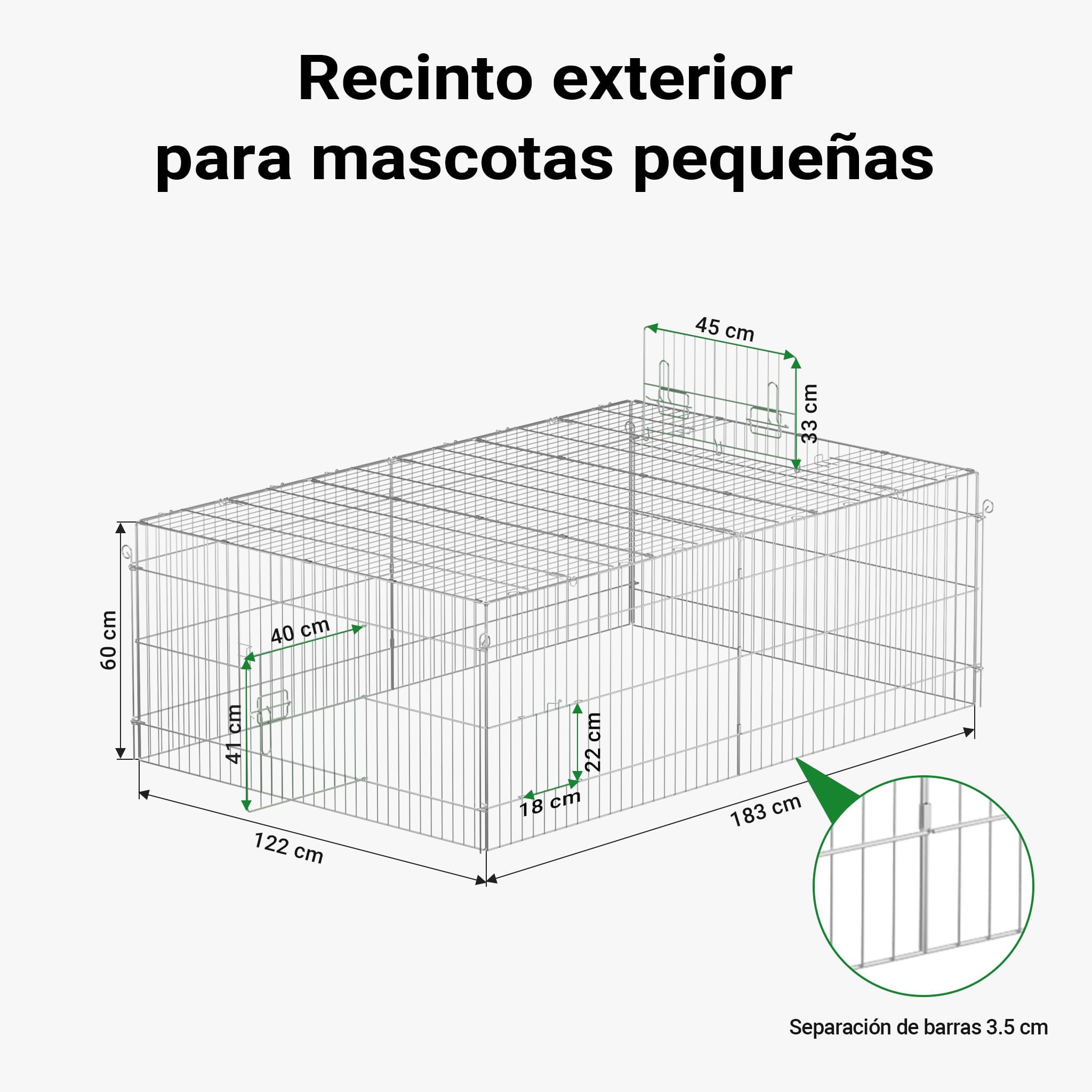 Recinto Jaula para Animales 183x122x60cm con protección Solar y antifuga, Corral para Mascotas
