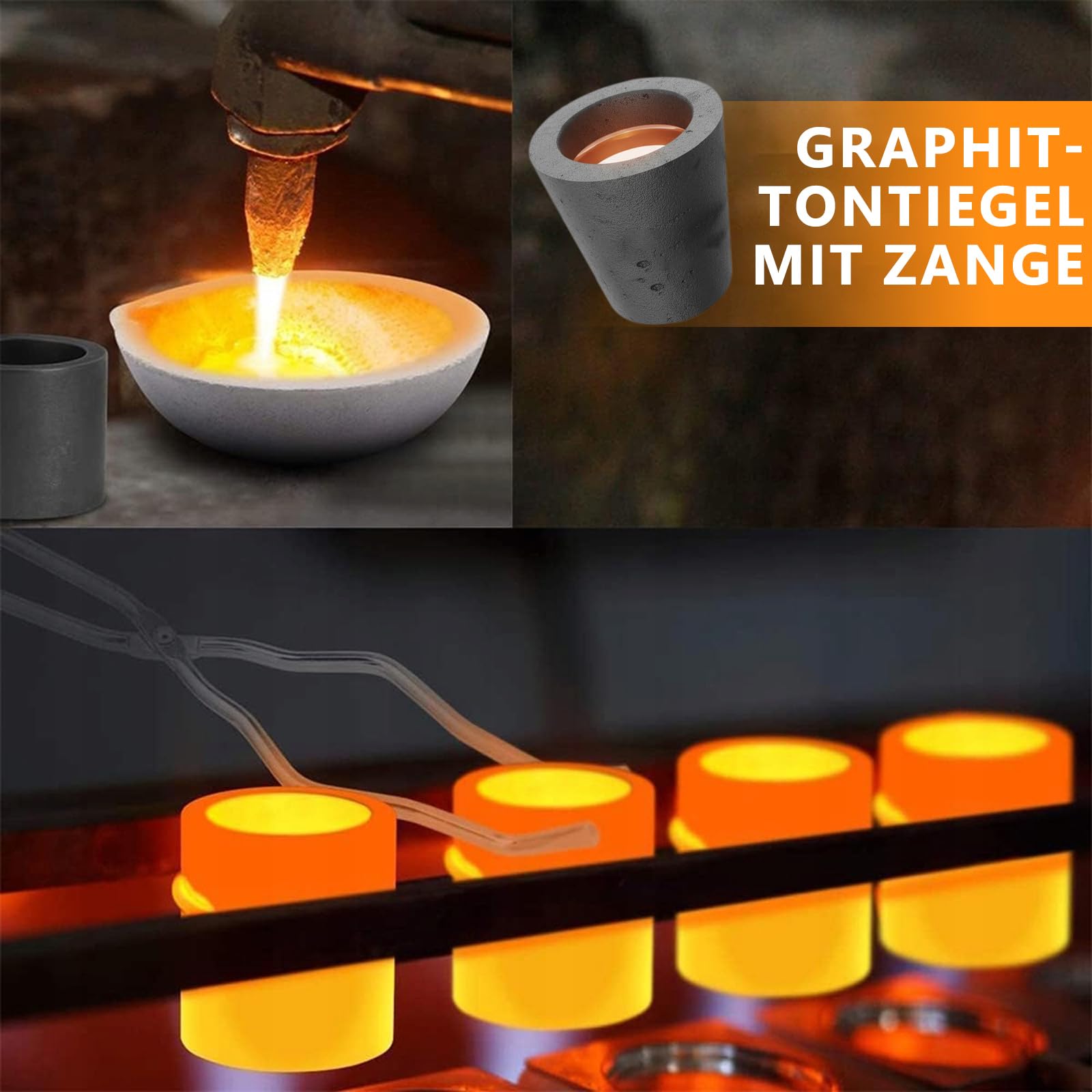 8 Stück Gold Schmelzen Set, Graphittiegel Gold Schmelzen Kit für Platin Gold Silber Messing Legierungs Schmelze, Hohe Hitzebeständigkeit