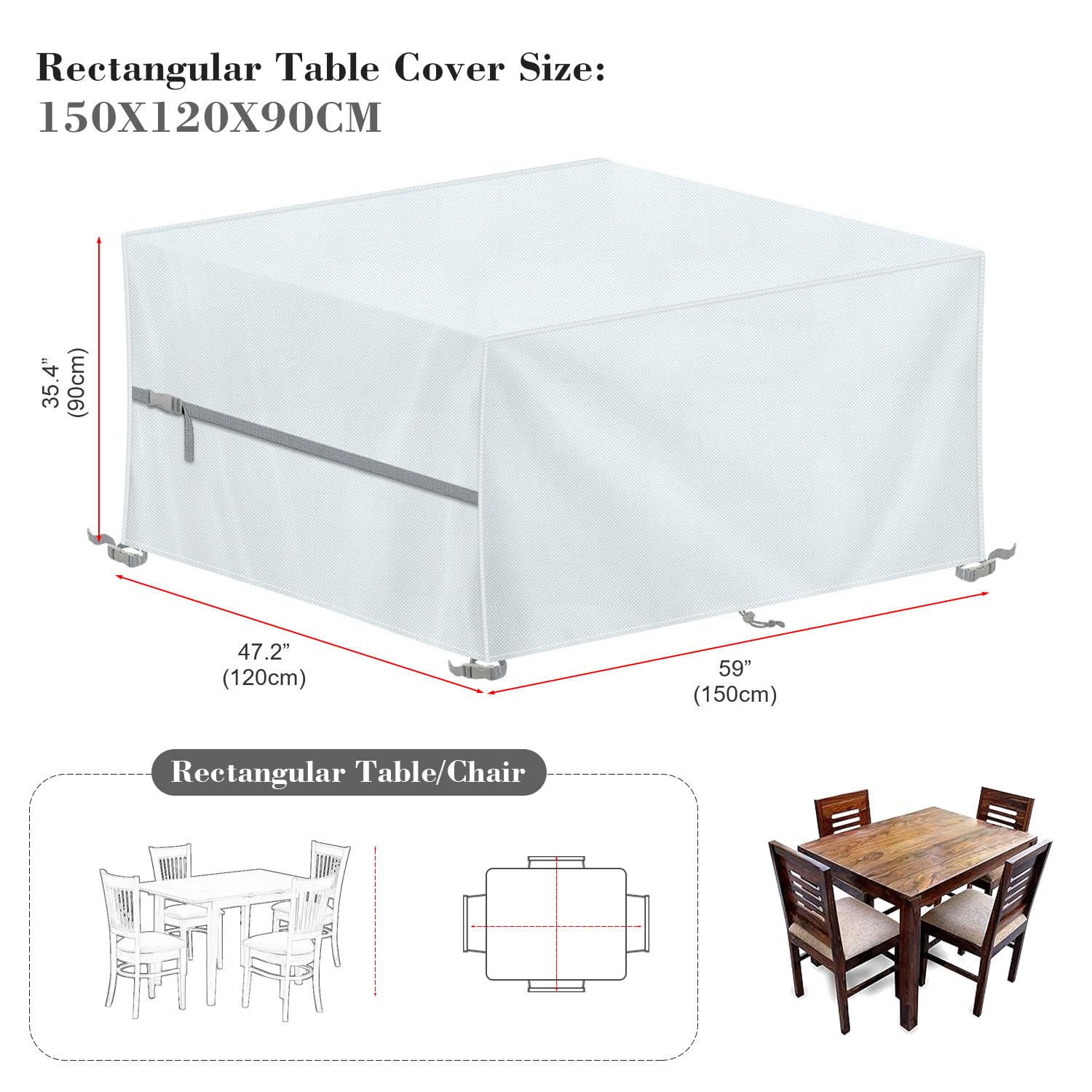 LAMUNI Funda Mesa Exterior Impermeable Cubierta de Mesa de Jardín, 150x120x90cm Funda para Muebles Cubierta de Muebles de Jardín, 420D Tela Oxford Fundas Protectora para Mesas y Sillas de Jardin
