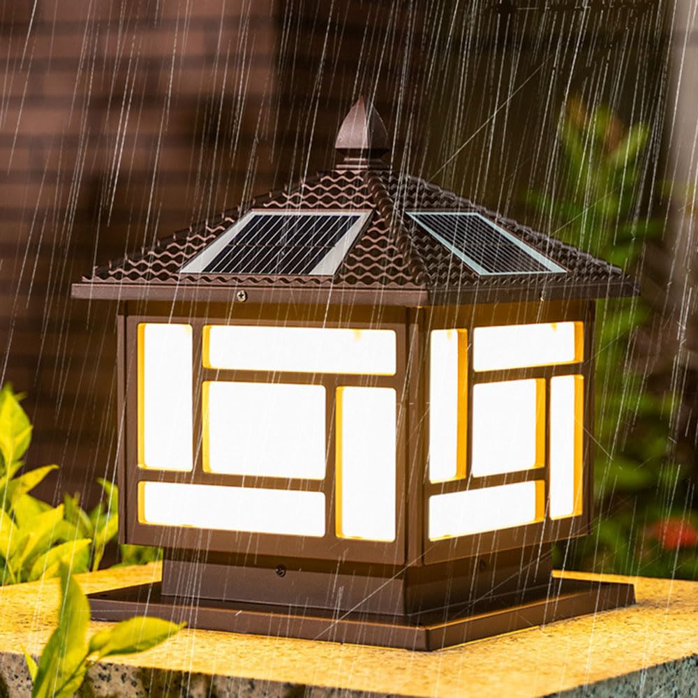 Solarna lampa słupkowa, styl retro, na zewnątrz, ogród, willa, lampa kolumnowa, wodoodporna, na podwórko, bramę, na taras, wilgotna lokalizacja znamionowa