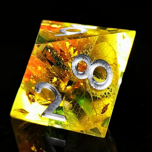 Miniatura 6 de DND - Juego de dados de resina con bordes afilados, 7 piezas, juego de dados de resina de flores, juego de dados poliédricos para dados de Calabozos