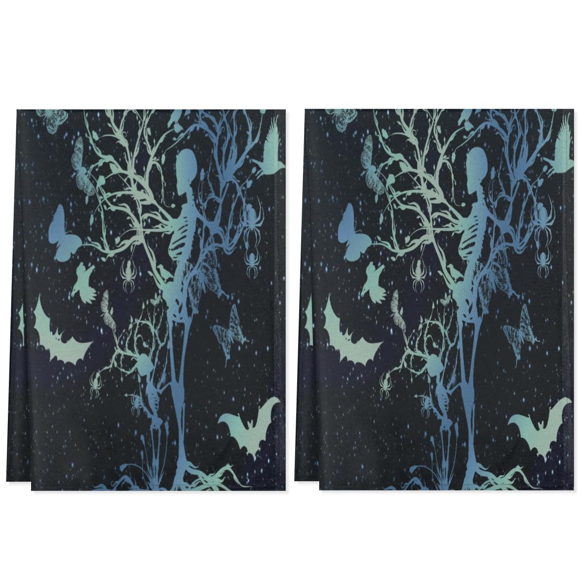 QsirBC Fun Skull Theme Kitchen Towels Set of 2 Hand Towels Dish Towels Reusable Decorative Towel Sets for Cooking Baking, 28.3 X 17.7 Inch