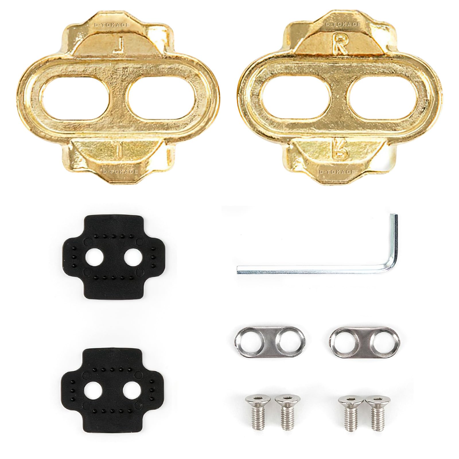 D-TOKAOE 6 Degree Float Bike Pedal Cleats - Gold Standard Release Clips for Road and Mountain Cycling.Golden 2Pack