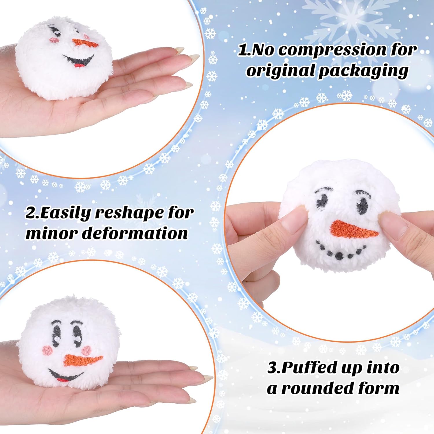 Aneco 52 Pieces Snow Toy Balls Set 2.8 Inch Plush Snowmen Balls with 4 Snowman Bags First Snow Fight Ball Fun Realistic Smile Face Ball Toys for Christmas Winter Indoor Outdoor Party Game