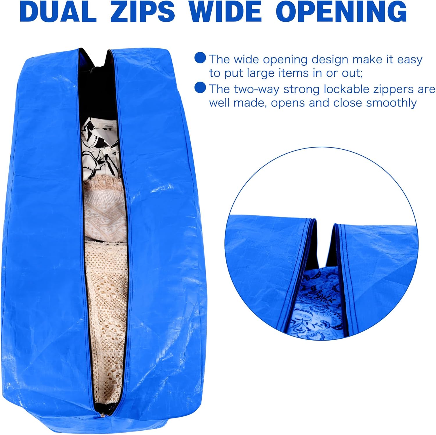 Extra Large Foldable Storage Duffle Bags Huge Heavy Duty Moving Bags Great for Moving, College Dorm, Bedding Storage, Christmas Tree and More (Blue 4 Pack)