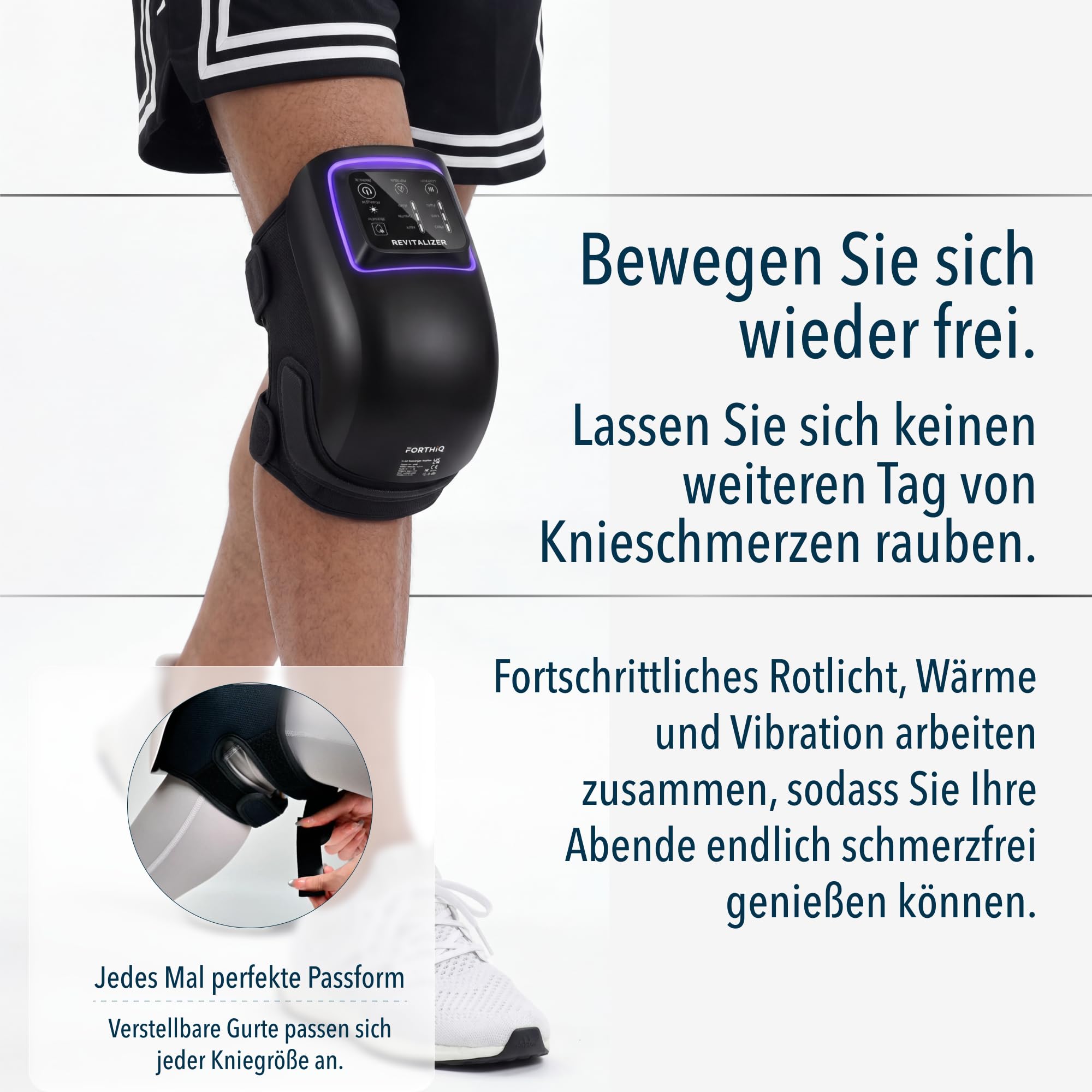 FORTHiQ Knie-Massagegerät mit Infrarot Duallicht, 6-in-1, Arthrose Hilfe, 4-stufige Wärme & Vibration, merkt sich Ihre Wohlfühl-Einstellungen, Wellness Geschenke für Frauen und Männer
