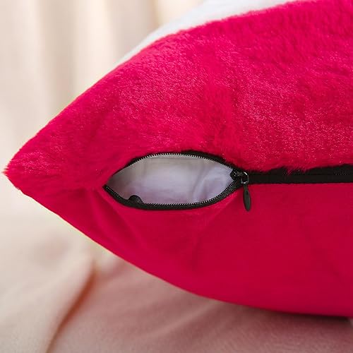 Miniatura 4 de Ikuoic Juego de 2 fundas de almohada a rayas rojas y blancas de 20 x 20 pulgadas, piel sintética de conejo y terciopelo suave, fundas de almohada