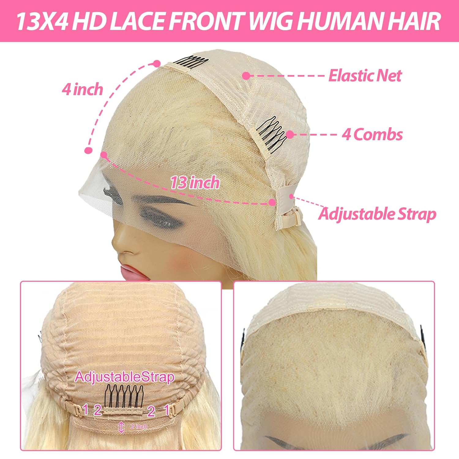 13x4 Lace Front Wig Human Hair 28 Inch Body Wave Blonde Wig, Heat Resistant, Lace Front, Natural, Wavy, Contemporary, Female, Wig, Wigs
