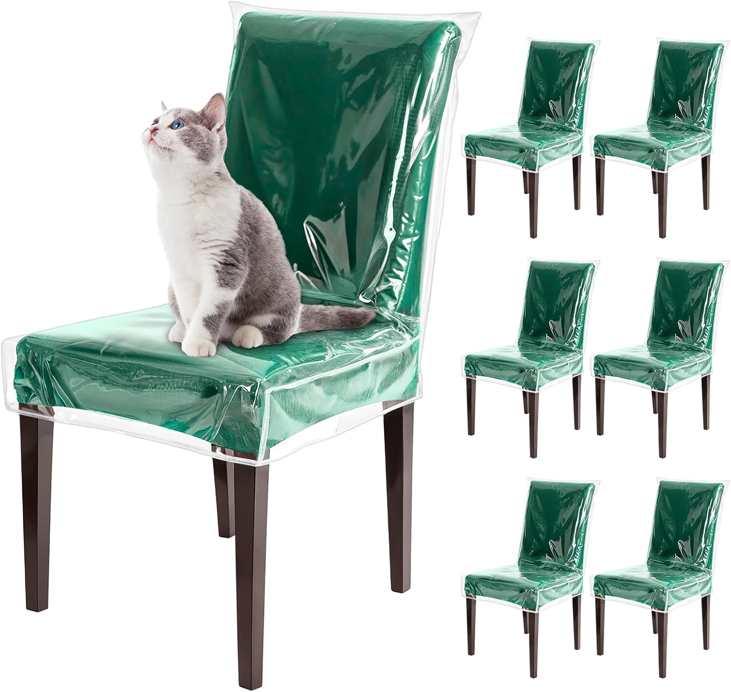 Clear Dining Chair Covers Heavy-Duty Plastic Waterproof Stool Seat Protectors W/21 x D/18 Dining Room Kitchen Outdoor Easy Clean Cover from Pet Claws Cat Scratch Dust Stain Spill Pet Hair(6)