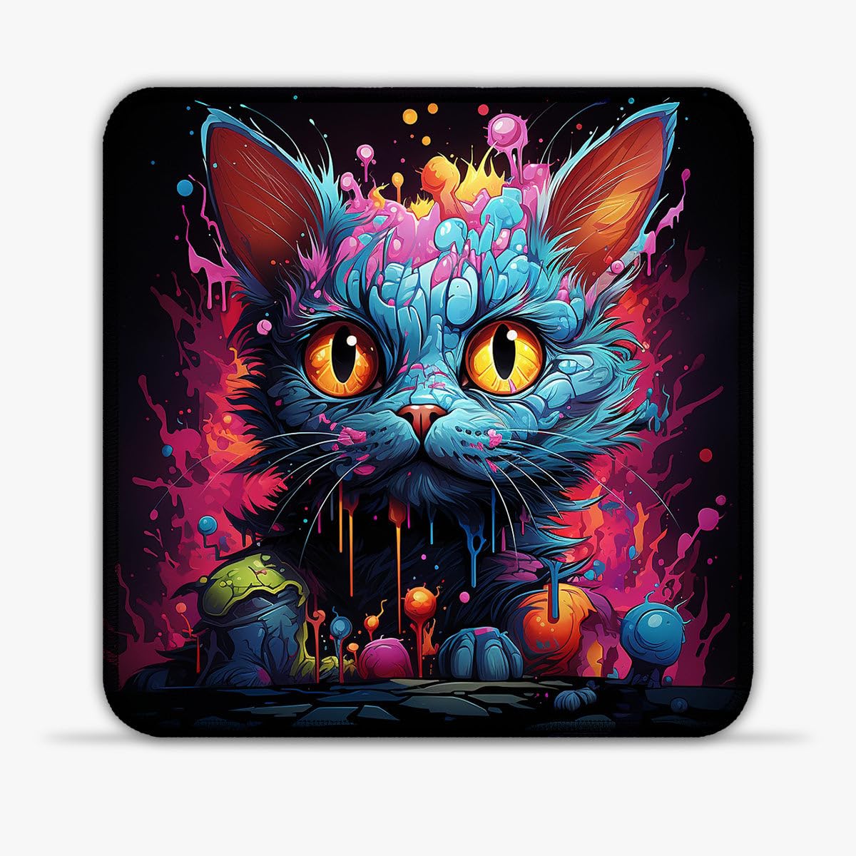 Alfombrilla de ratón para juegos, gatos, 20 x 20 cm, resistente al calor, con costuras antideshilachado y base de goma para control de precisión para PC, laptop, oficina, juegos