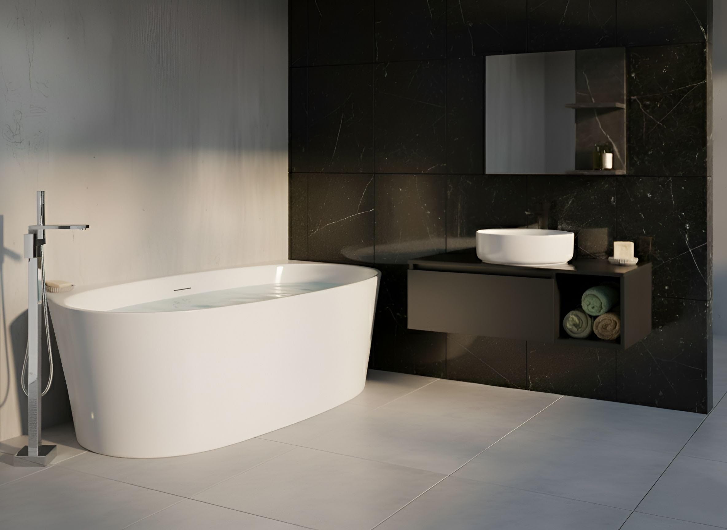 Bañera moderna acrílica ovalada de pared 170 x 80 cm blanco Parnaiba
