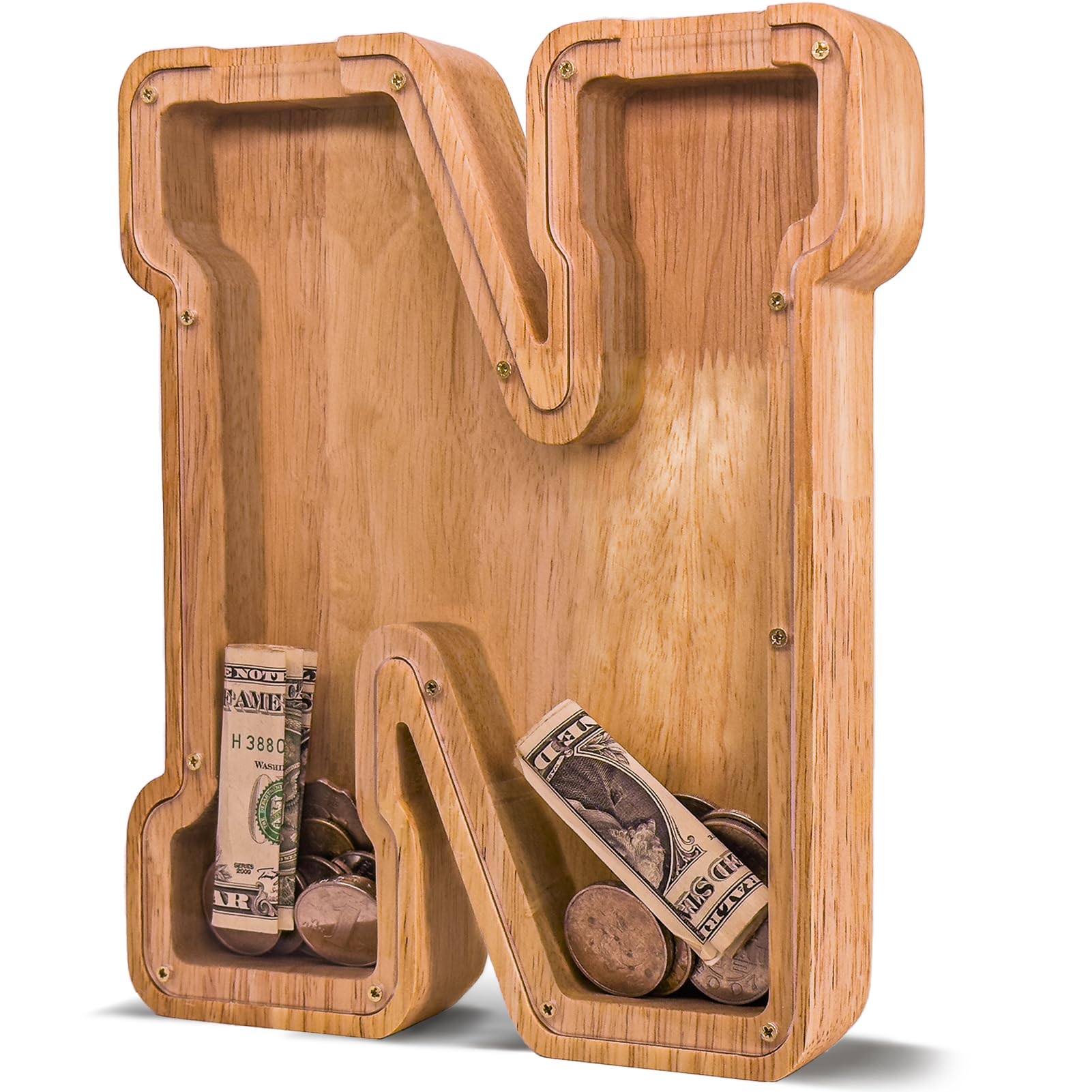 JOOMLAFLY Wooden Personalized Letter Money Bank for Kids - Initial Coin Bank for Boys and Girls