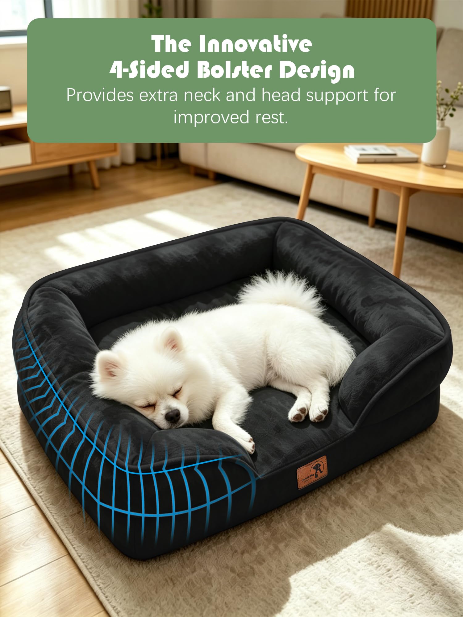 Spotted Play Orthopedic Dog Bed with Sides - Sofa Beds for Small Dogs, Supportive Foam Pet Couch Bed with Washable Removable Cover, Waterproof Lining and Non-Slip Bottom, Ice Blue - S view 5