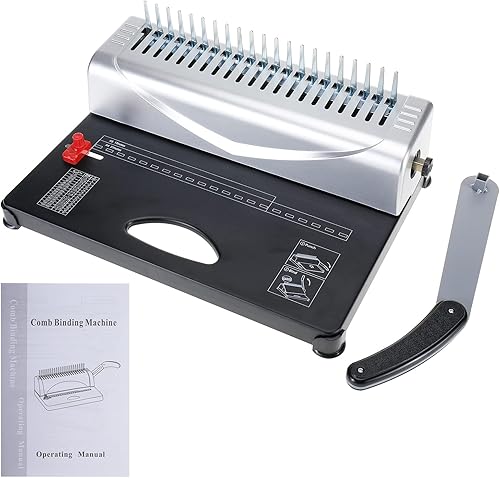 Miniatura 8 de LuckyHigh Máquina de encuadernación de peines carpeta manual de 21 agujeros rectangulares 450 hojas de papel con kit de iniciación 100 piezas de 38