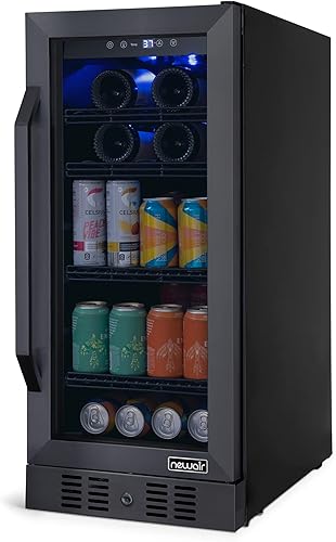 NewAir Refrigerador de vino con puerta de vidrio de 15 pulgadas  80 latas o 33 botellas de vino y bebidas  Refrigerado por compresor, termostato