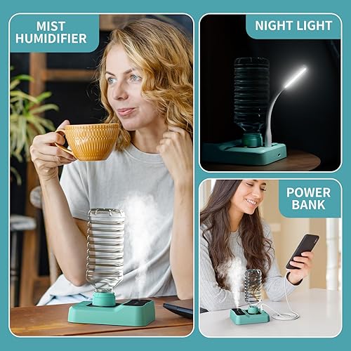Miniatura 3 de Humidificadores portátiles para viajes, pequeño mini humidificador con cargador de teléfono, apagado automático, luz nocturna y bolsa de