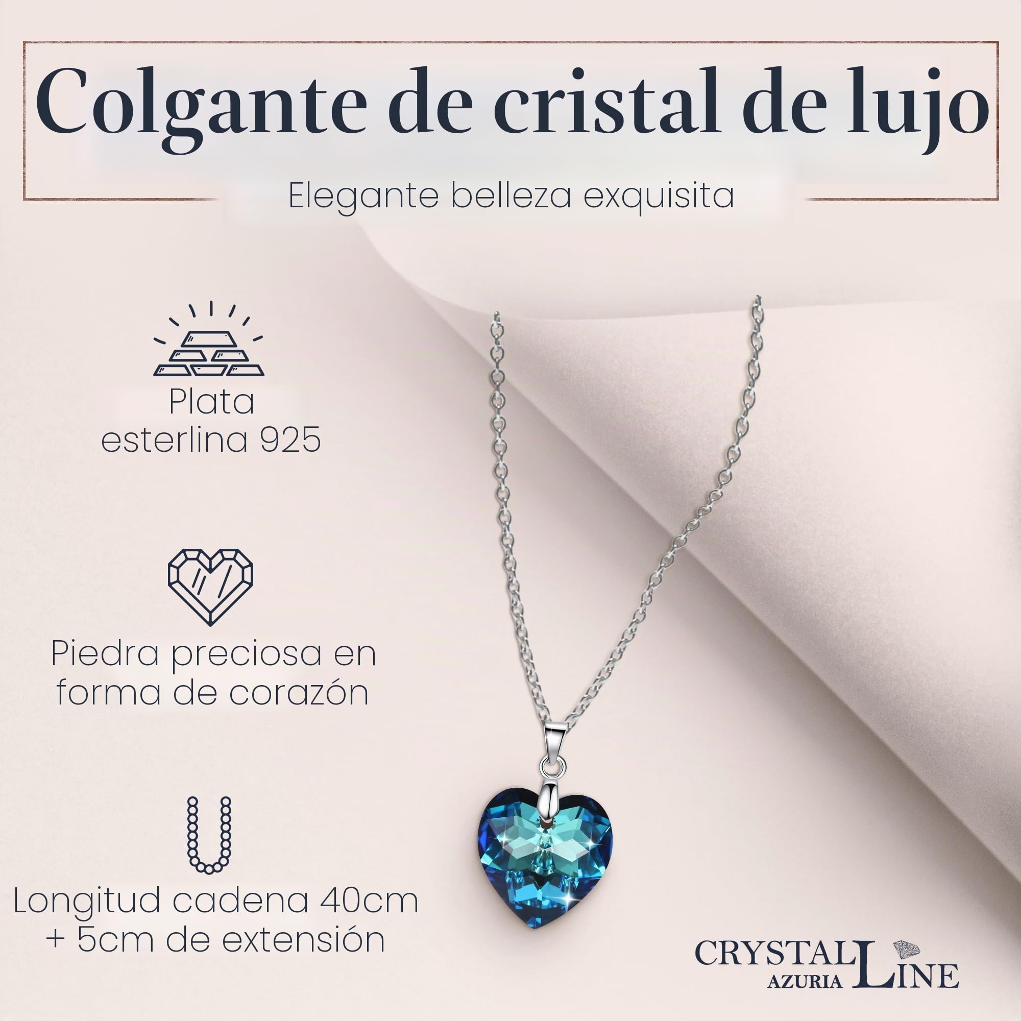 Crystalline Azuria Plata de Ley 925 Collar con Colgante Amor Corazón Collars para Mujeres y Niñas con Cristales 45cm