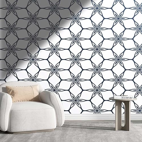 Bohemian Wallpaper Light Color Papel Tapiz para Cocina Geometry Lattice Line Modern Farmhouse Easy to Install (W) 31.5" X(H) 24"
