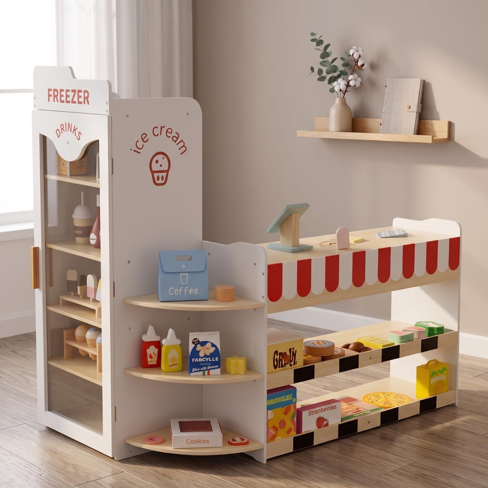 Gralara Farbig Spielzeugladen mit Kühlschrank Multifunktional, kaufladen, Kaufladen, für,