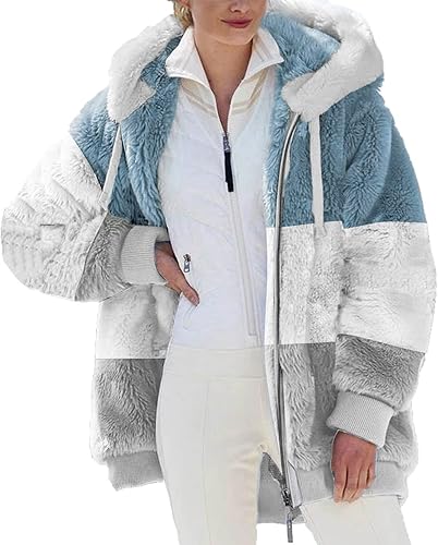 Abrigos de invierno para mujer, chaquetas cálidas de felpa artificial con costuras de felpa, talla grande, parka con capucha, bolsillos de gamuza