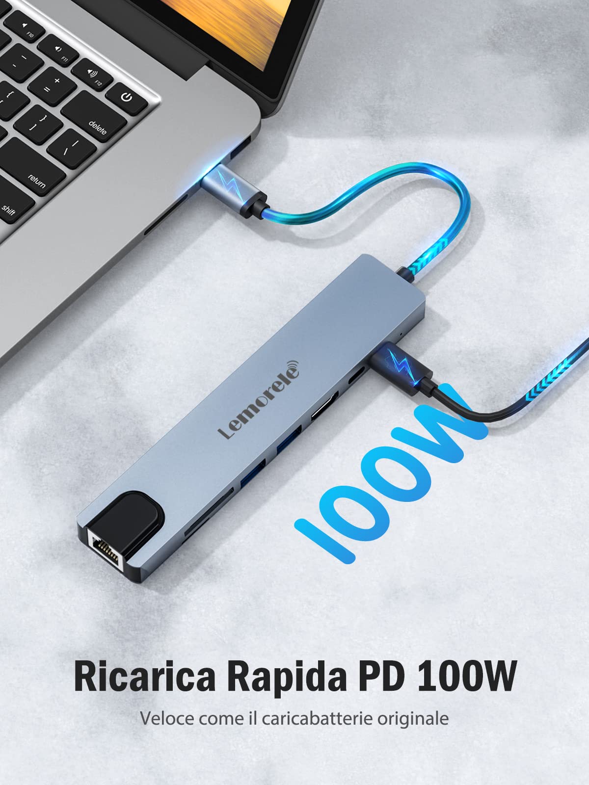 Lemorele Hub USB C Ethernet -8 in 1, Alluminio Adattatore Mac USB C Hub con HDMI 4K,PD 100 W, 2 USB 3.0, SD/TF, Dati USB-C, Docking Station Adattatore per MacBook Air/Pro,Dell,Hp,Switch, Windows