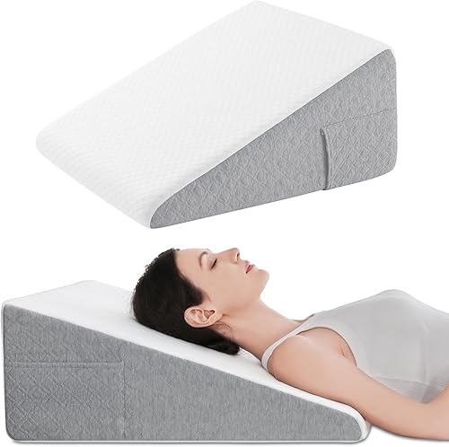 Sunny Heart Almohada de cuña de 10 pulgadas para dormir, almohada de espuma viscoelástica suave para cabecero, almohada triangular para apnea del