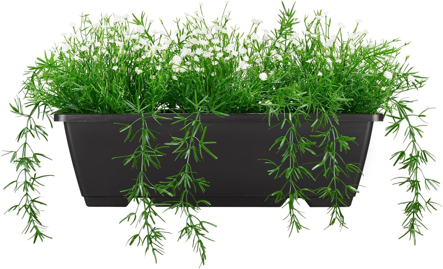 Artificial Baby Breath Fake Plants Indoor for Farmhouse Home Decor, Fake Potted Plants in Plastic Rectangular Pots for Table Centerpiece for Bathroom Office Living Room Shelf Laundry Decor, White