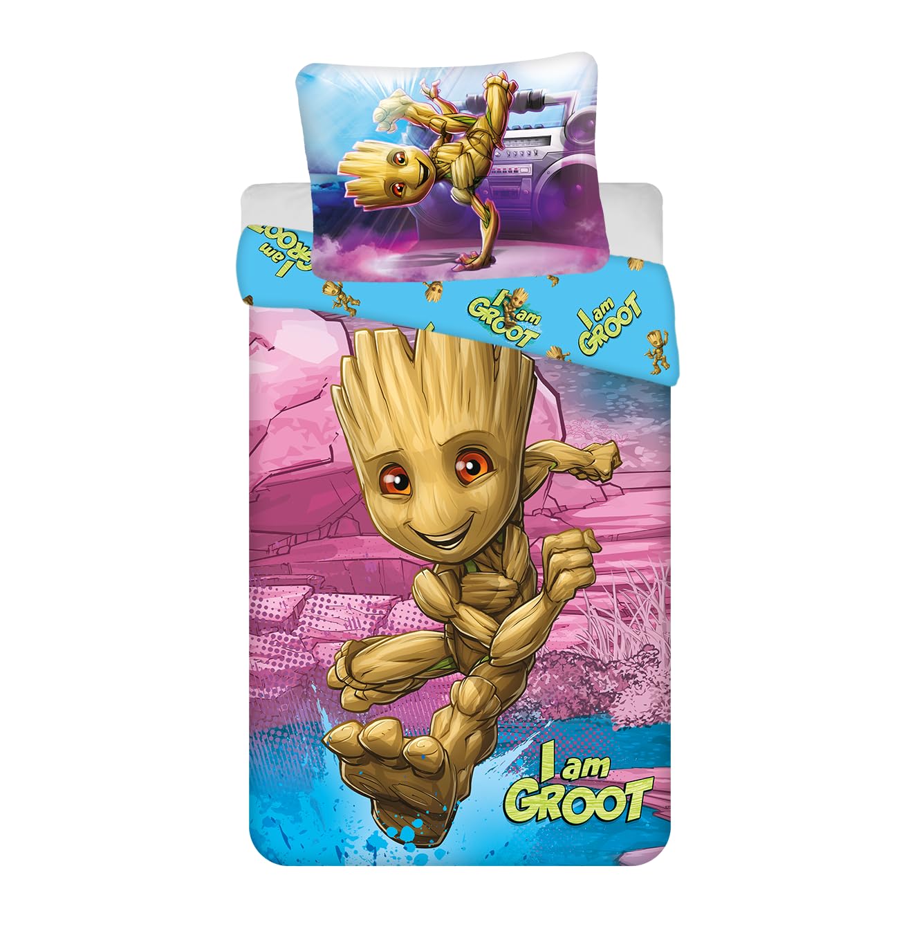 Housse de couette Groot Marvel 140x200 multicolore pour chambre d'enfant