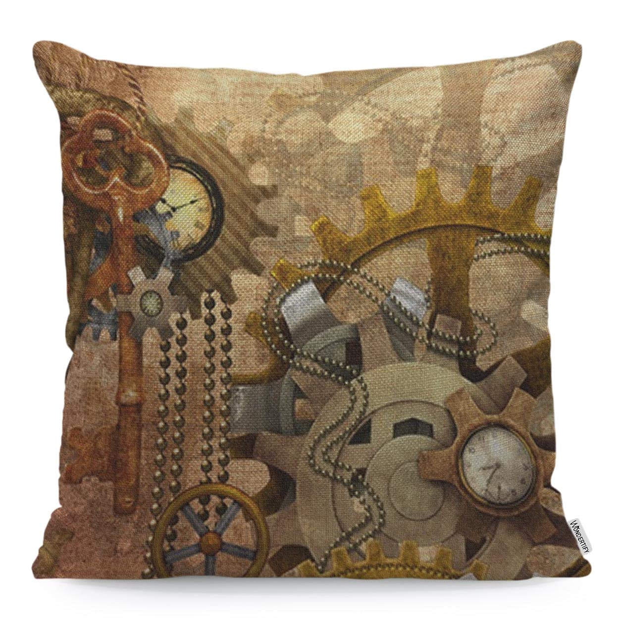 Wondertify Men's Multi-A101 Steampunk Cushion Cover Clocks Gears Beautiful Technology Pillowcases For Wo, Pillow Cover Living Room Farmhouse 45X45 Cm