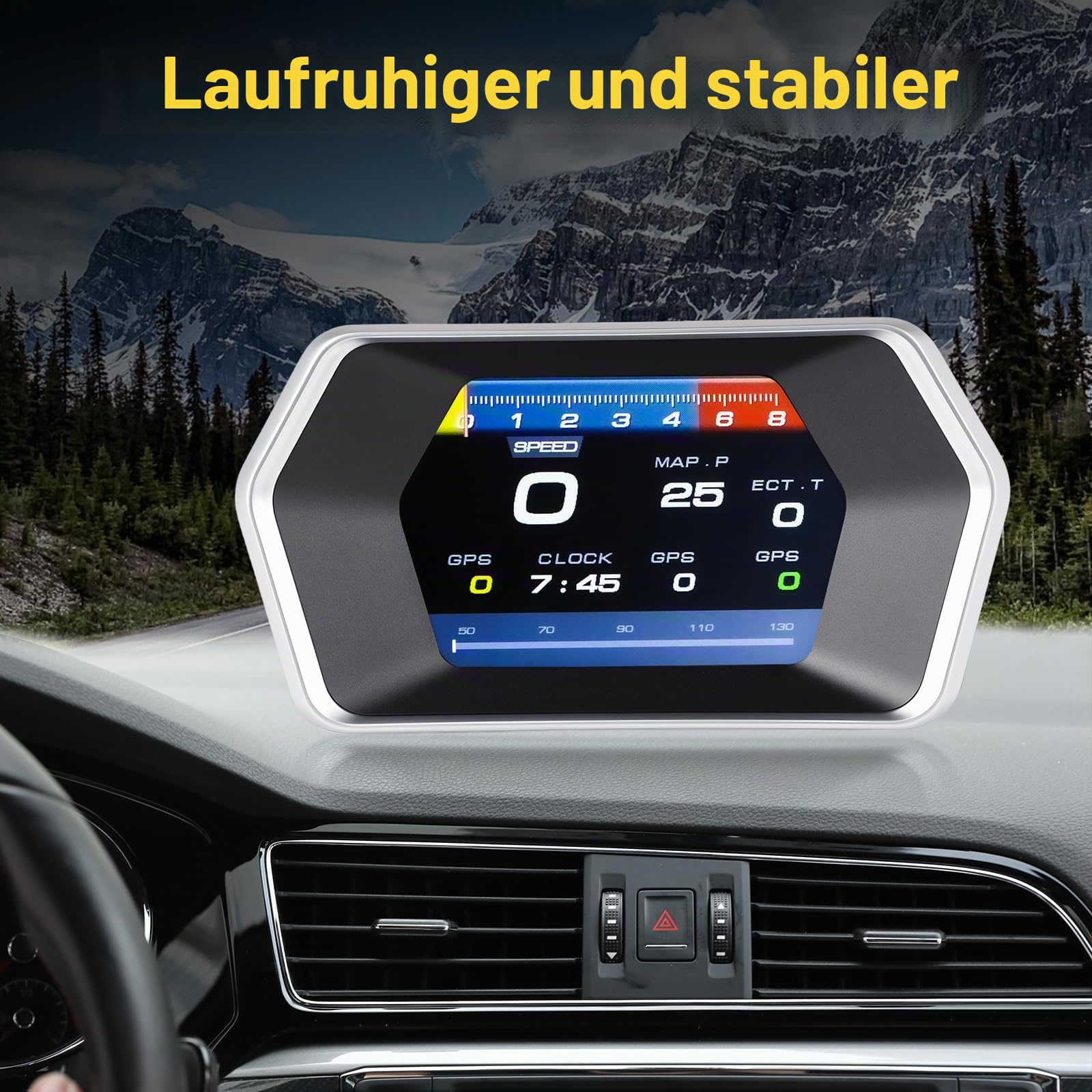 SIXTOP OBD2 GPS Dual System 3 Zoll Auto-HUD-Display - Digitaler Tachometer mit Wassertemperatur-, Spannungs- und Drehzahlmesser - Universelles Head-Up-Display für alle Fahrzeuge