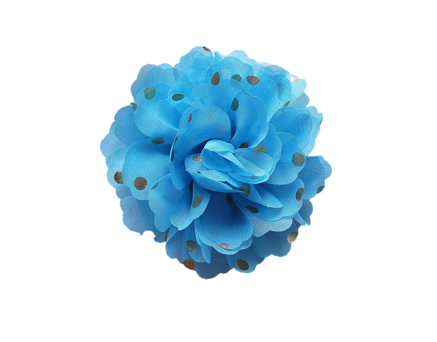 PrettyBoutique Girls Women Chiffon Gold Polka Dots Flower Hair Clip Bobble Brooch Pin (4.8cm Alligator Clip, Blue)