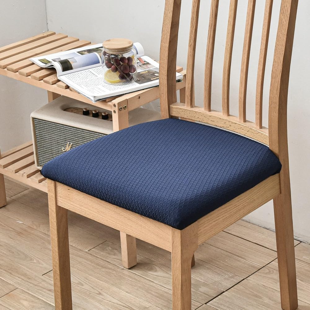 Stuhlhussen 8er Set Dunkelblau Stuhlbezug Sitzfläche Spandex Stretch-Sitzbezug Stuhl,Abnehmbar und Waschbar,Küche Stuhlbezüge Esszimmer Stuhl Überzug Stuhl Bezug Hochzeit