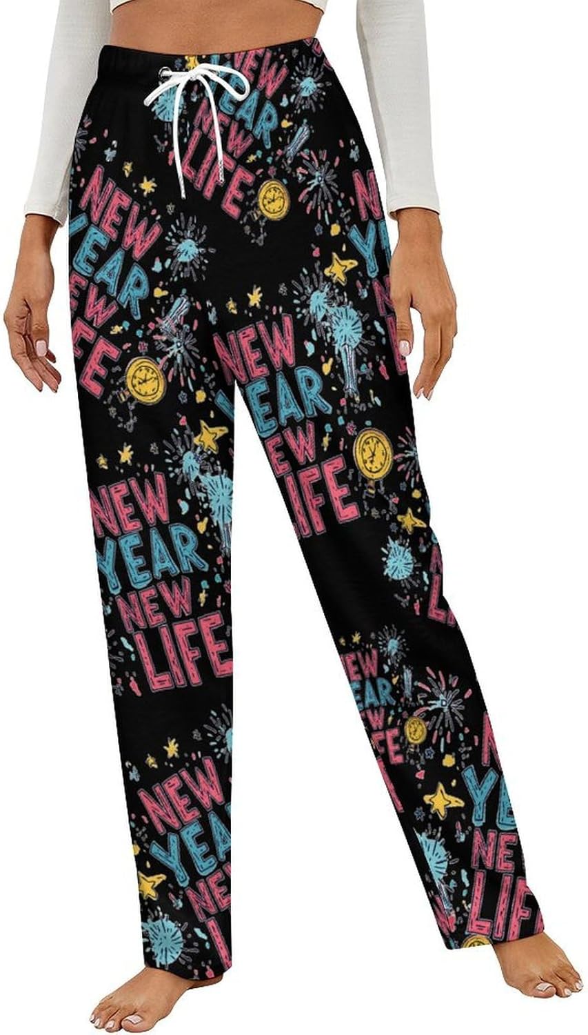Happy New Year New Life Pajama Pants Women Flannel Lounge Sleep Bottoms PJ Sleepwear