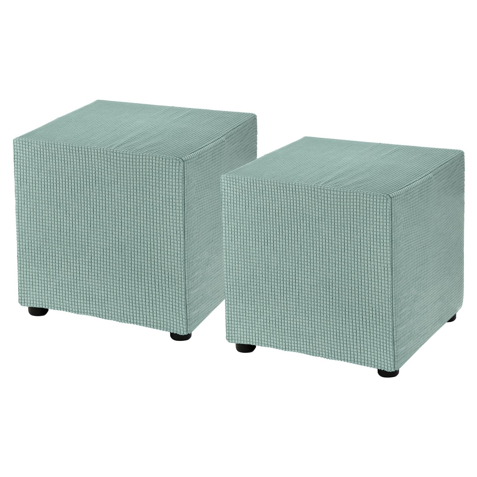 sourcing map 2Pcs Square Foot Stool Cover 18x18x18inch Stretch Polyester Foot Rest Slipcovers Footstool Protector for Living Room Bedroom, Bright Green