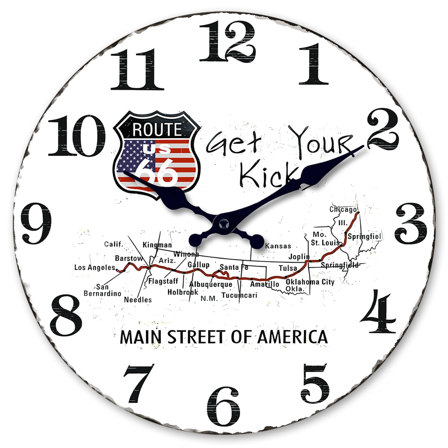 Carte vintage sur horloge murale rustique Route 66 en bois de 35cm