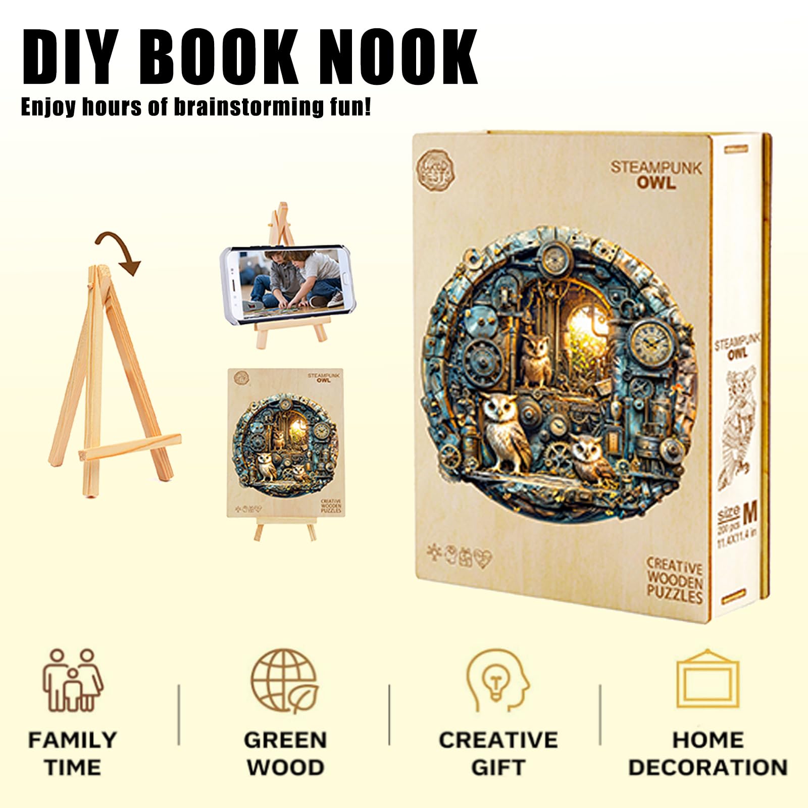 Rompecabezas de Madera para Adultos,200 Piezas Búho Steampunk Irregulares Puzzle de Madera,Puzzles para Adultos con Caja de Regalo, Decoración del Hogar