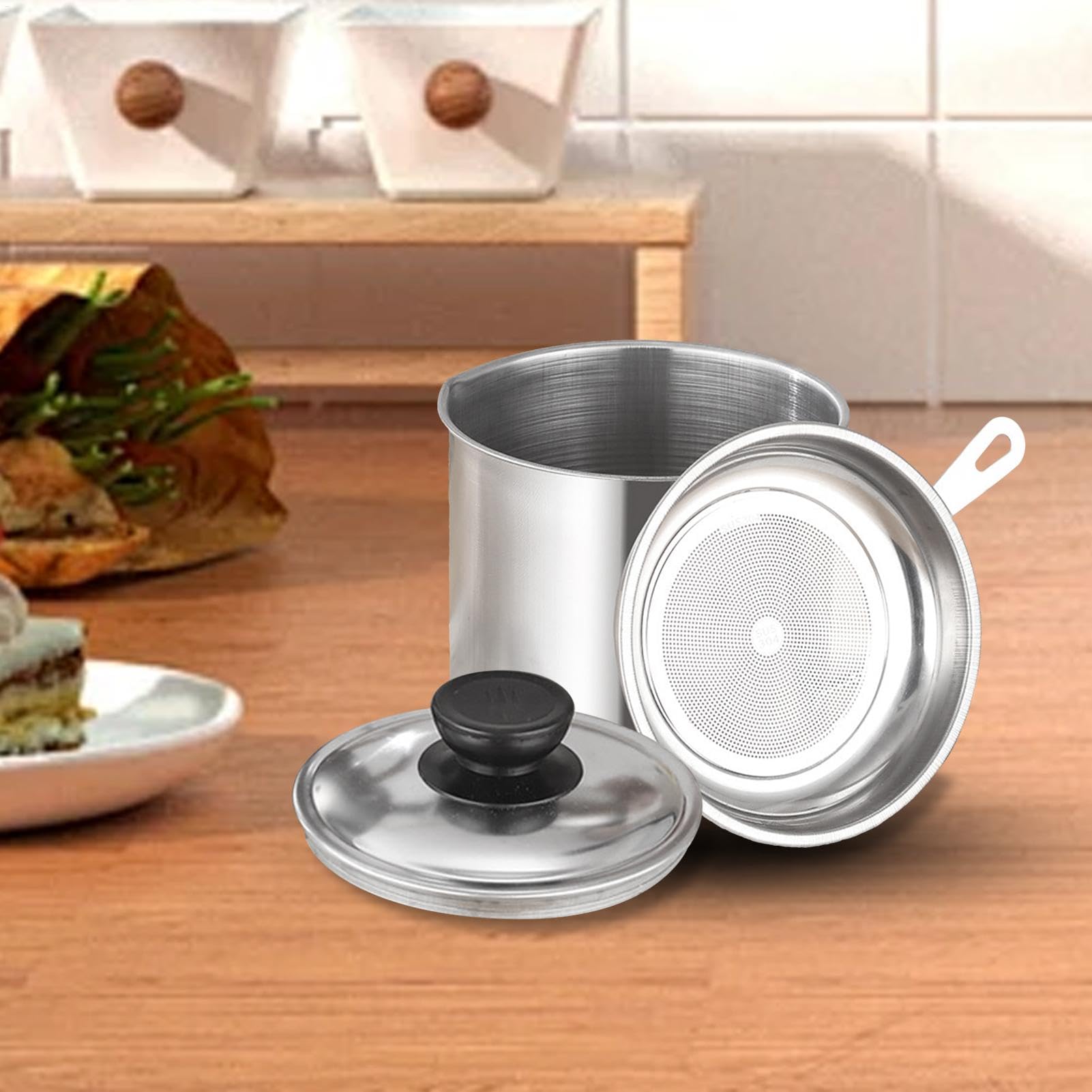 Pot à graisse - Filtre à graisse avec pot | Stockage d'huile de cuisson avec grande capacité | Récipient de graisse de café | Boîte de rangement de graisse de cuisine pour camping, pique-nique et