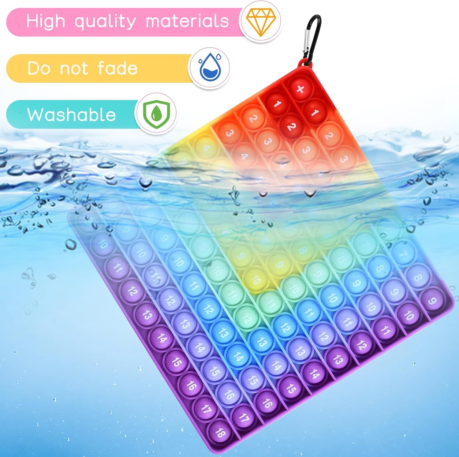 Pop it Rainbow deska do mnożenia, Push Pop Bubble Fidget Sensory Toy, silikonowa zabawka antystresowa, mnożenie dla dzieci, zabawka edukacyjna dla dzieci