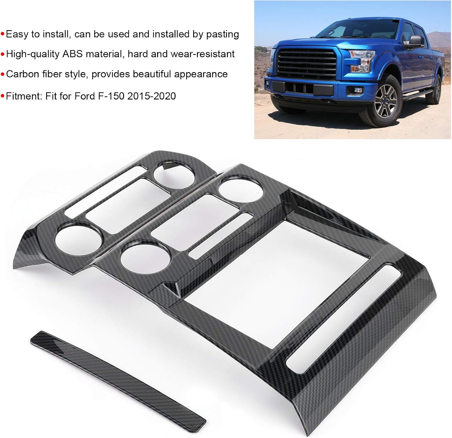 Buy 1 get 1 Akozon Central Console Navigation Frame Trim Carbon Fiber Style Decorative Cover 2Pcs Fit for Ford F‑150 2015‑2020