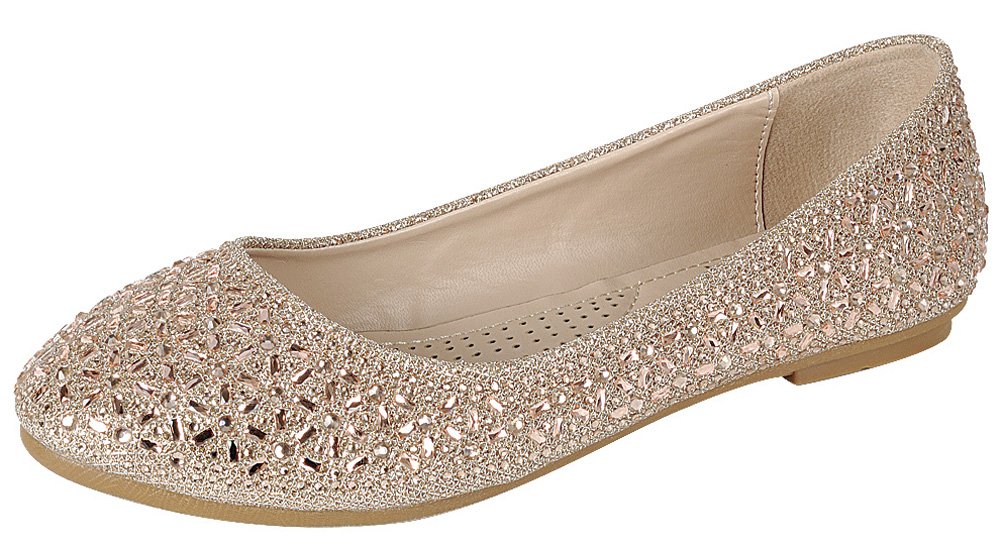 Cambridge Select Women's Closed Round Toe Slip-On Crystal Rhinestone Glitter Ballet Flat