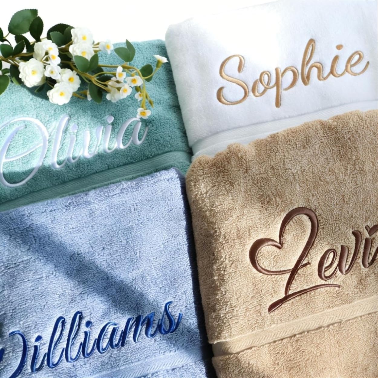 Personalized Embroidered Cotton Bath Towel Customized Hand Towel with Name Personalized Bathroom Decoration (Multicolor,35x35cm+35x75cm+70x140cm)