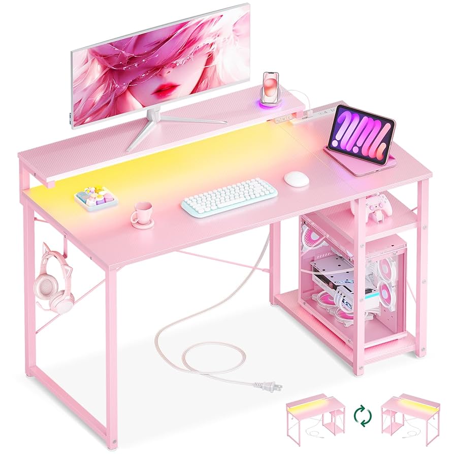 AODK ゲーミングデスク パソコンデスク ラック&コンセント付き 幅100cm Amazon | AODK ゲーミングデスク パソコンデスク ラック