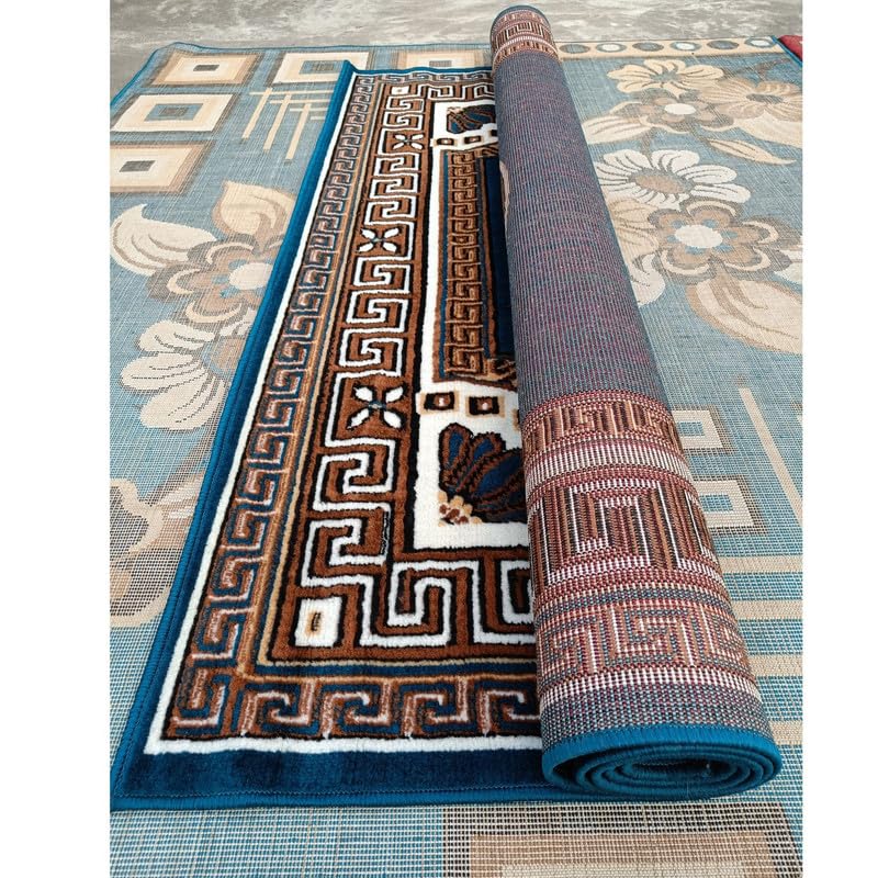 Image of Acrylic 6x8feet Soft Floral Carpets and Rug for Living Rooms Bedroom Kitchen and Hall Home Decor Big Size with Anti Slip Size (70X92 INCH / 178X235cm S.Blue Color).